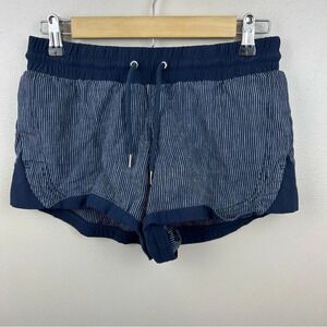 Athleta Beachside Bali Linen Shorts Size 0 Navy Blue Stripe Casual Vacation